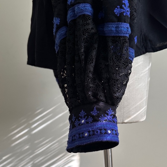 Free People BOOGIE ALL NIGHT Balloon LACE Blouse Post Sleeve sz MEDIUM - Picture 6 of 9